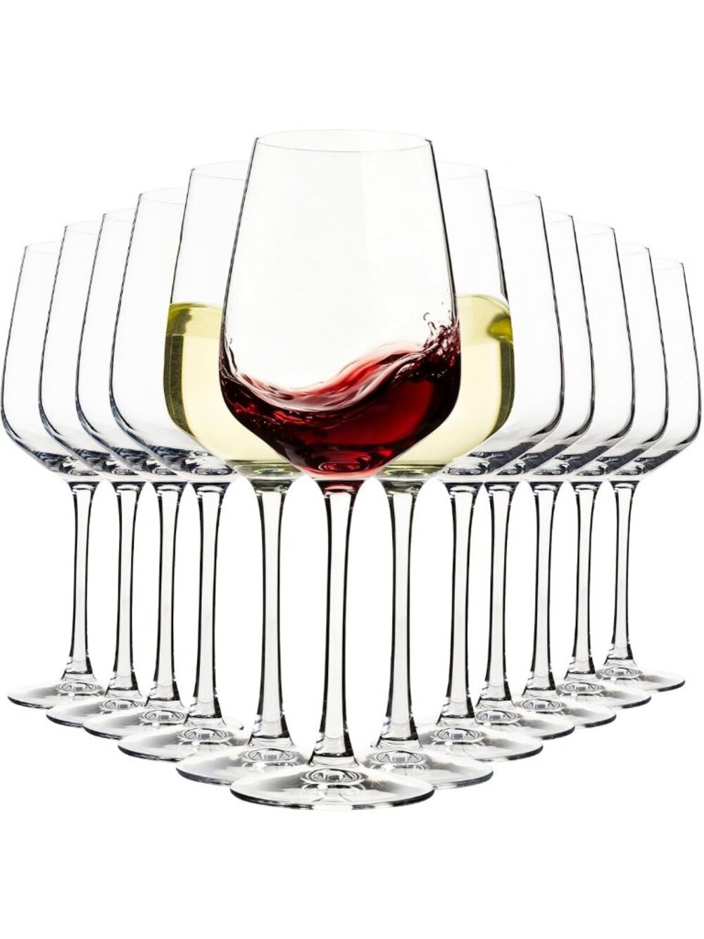 Set of 12 Thick Stemmed 15oz Wine Glasses - Clear, Heavy Base, Dishwasher Safe